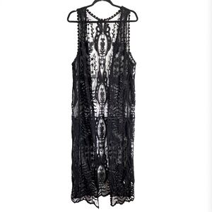 Vivid Importers Of NY Embroidered Mesh Sleeveless Duster Cardigan